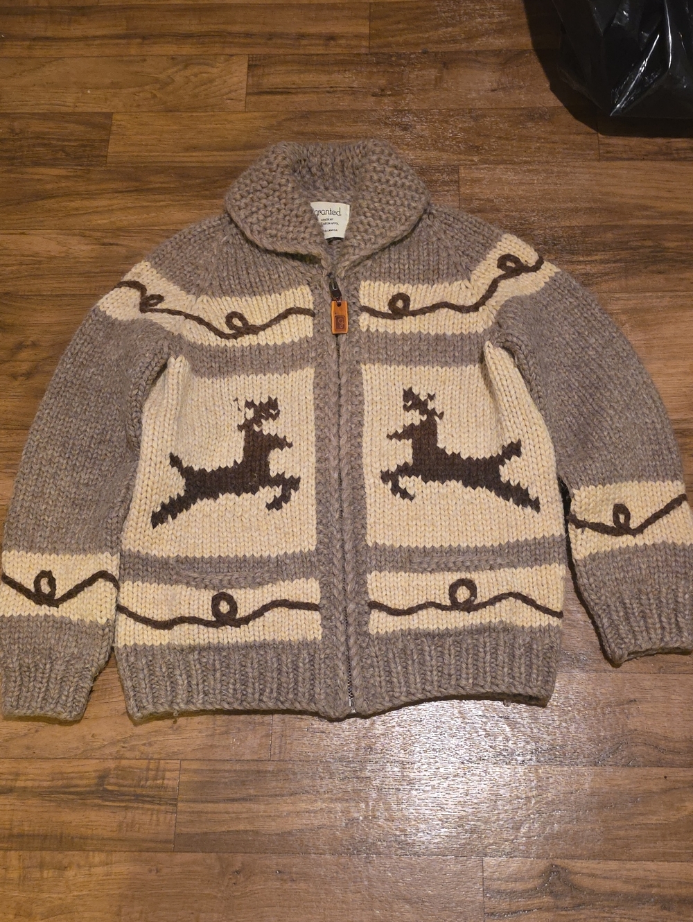 Handcrafted Granted Gray & Cream Reindeer Zip Sweater Jacket